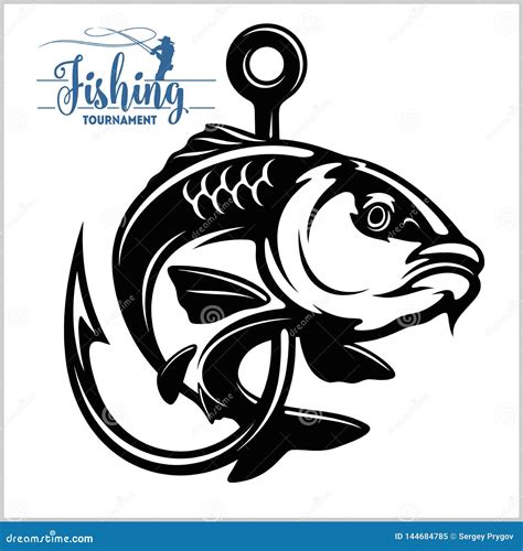 Fishing Fisherman Holds Carp Fish And Standing In The Reeds Logo