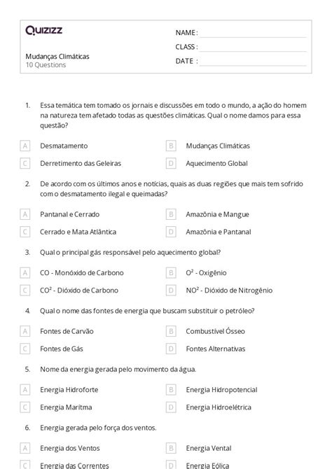 Mais De Planilhas Clima Mundial E Mudan As Clim Ticas No Quizizz