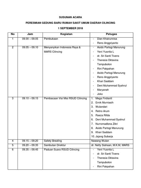 Susunan Acara And Susunan Panitia Peresmian Gedung Baru Pdf