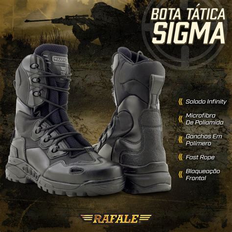 Coturno Bota Tático Militar Em Couro Rafale Sigma Preto 9001 Bota