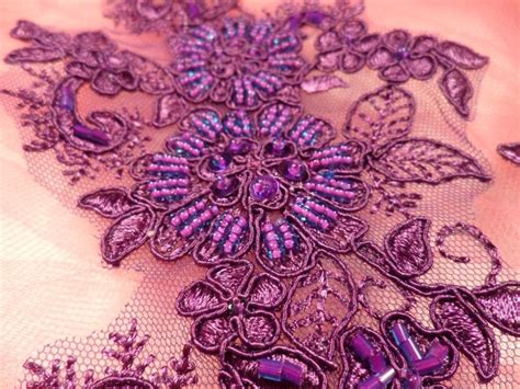 Appliques Floral Venise Lace Purple Mirror Pair Sequin Beaded Etsy