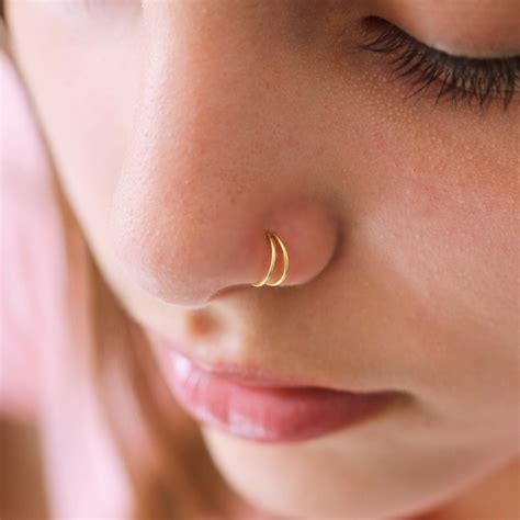 14k Solid Gold Nose Ring Hoopdouble Nose Ring For Single Etsy