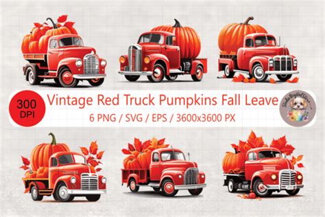 Vintage Red Truck Pumpkins Fall Leaves Graphic By Studiodigitalstore