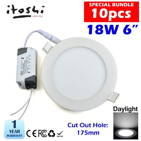 18w 6 Inch Led Panel Downlight Round Led Ceiling Recessed Light Daylight White 10pcs Package