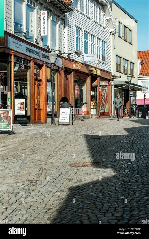 Stavanger Norway March One Man Wearing Sunglasses Walking