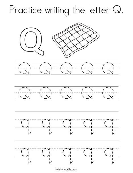 Practice Writing The Letter Q Coloring Page Twisty Noodle