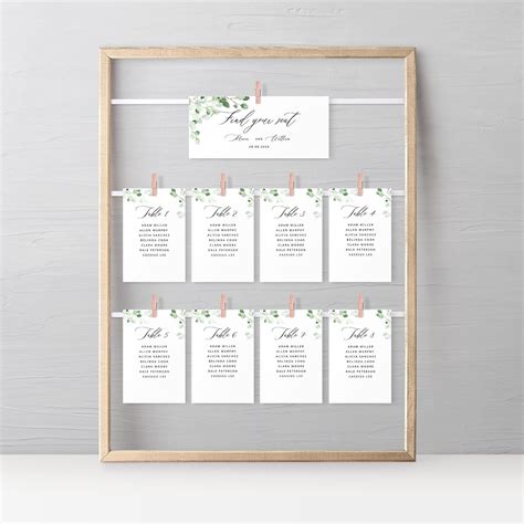 Greenery Seating Chart Template Printable Greenery Wedding Seating