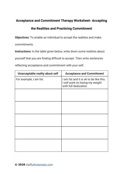 Values Worksheet Acceptance And Commitment Therapy Free Acce