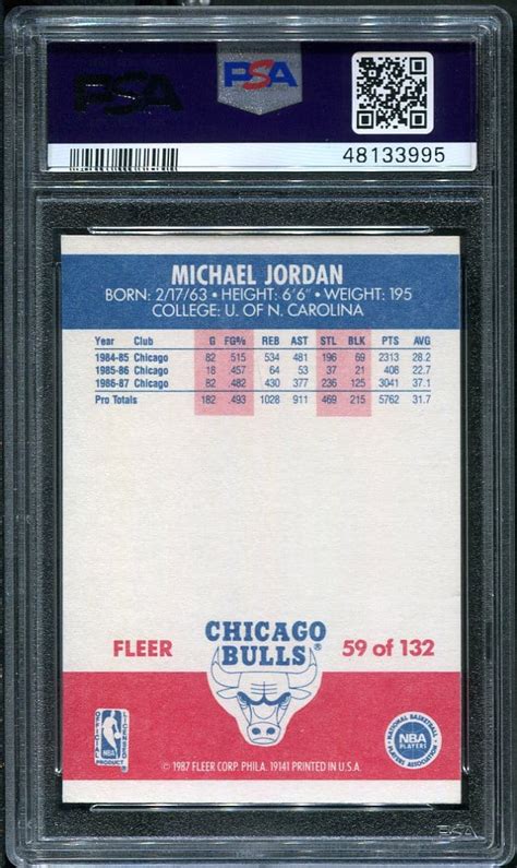 1987 Fleer 59 Michael Jordan PSA 9 HOF 48133995 All Star Cards Inc