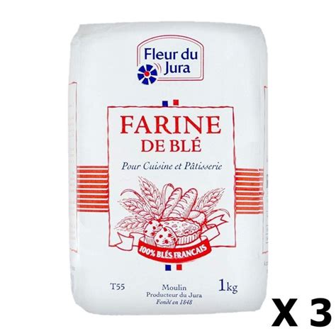 Lot 3x Farine T55 Blé Tendre 100 Français Fleur Du Jura Paquet 1kg