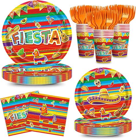 120pcs Fiesta Party Supplies Mexican Plates Napkins Cinco De Mayo Decorations Taco