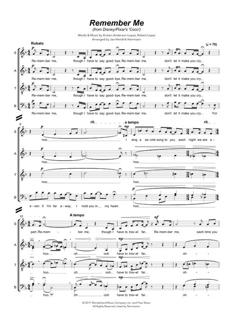 Remember Me Lullaby Arr Jan Hendrik Herrmann By Robert Lopez Sheet