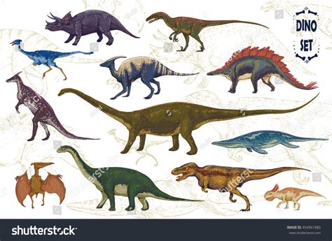 Dinosaurs Cartoon Collection Colorful Set Fantasy Stock Vector