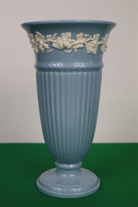 Large Wedgwood Queensware Vase Pale Blue And White Vintage Etsy