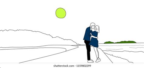 Lovely Couple On Beach During Sunset Stock Vector Royalty Free 1159799785 Shutterstock