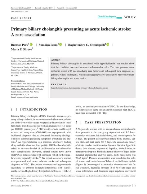 Pdf Primary Biliary Cholangitis Presenting As Acute Ischemic Stroke A Rare Association