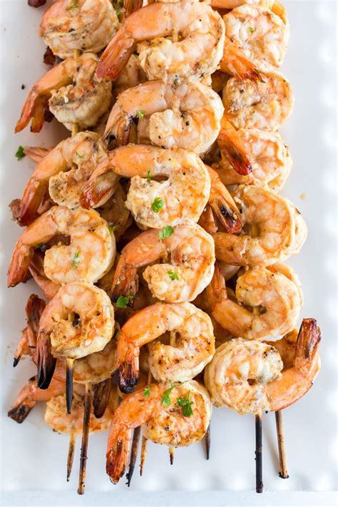 The Most Delicious Grilled Shrimp Skewers With A Spicy Marinade And Smothered With A Garlic H