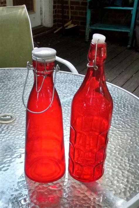 Red Glass Bottles Vintage Red Bottles With Bales Large Glass Bottles Red Christmas Decor Vintage