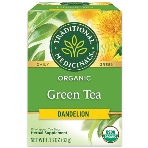 Traditional Medicinals Organic Green Tea Dandelion Tea Bags 16 Ct