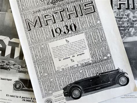 Mathis Cars 3 Alte Werbungen Anciennes publicités 1930 31 Kaufen