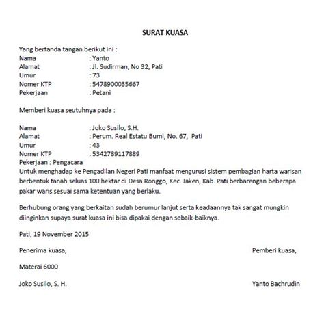 Contoh Surat Kuasa Yang Baik Dan Benar Terlengkap Surat Kuasa Surat