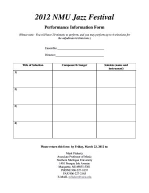 Fillable Online Faculty Nmu Performance Information Form Northern