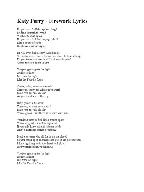 Katy Perry Firework Lyrics Pdf