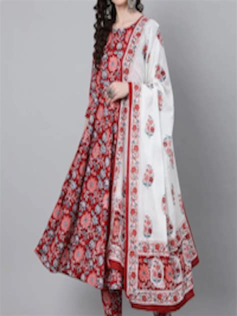 Buy KALINI Round Neck Floral Printed Anarkali Kurta Trousers With