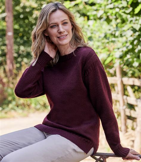 Dark Plum Womens Pure Wool Guernsey Jumper Woolovers Uk