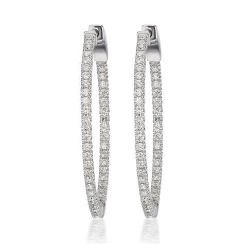 Luxle 072 Cts Pave Round Diamond Inside And Out Hoop Earrings In 18k White Gold For Sale At 1stdibs