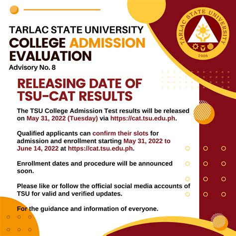 Tsu College Admission Evaluation Advisory No 8 Releasing Dates Of