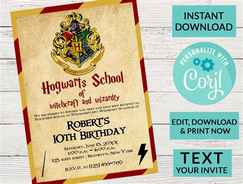 Free Printable Editable Harry Potter Birthday Invitations