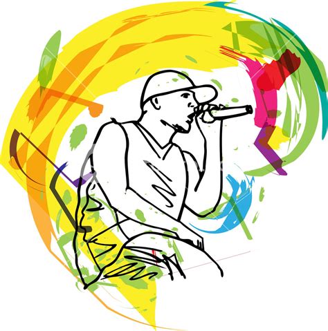 Sketch Of Hip Hop Singer Singing Into A Microphone Vector Illustration