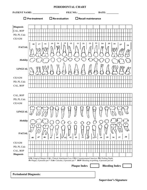 perio charting dental Free printable blank perio chart