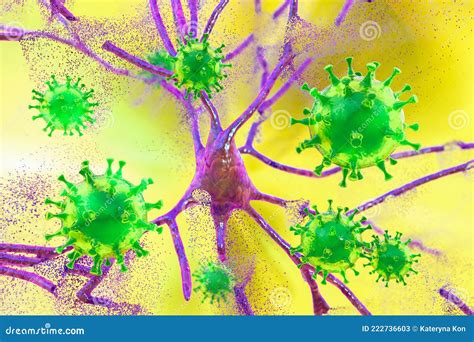 Viruses Infecting Neurons Concept For Brain Infection 3d Illustration