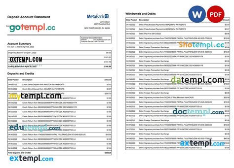 Calaméo Usa Metabank Deposit Account Statement 3 Pages