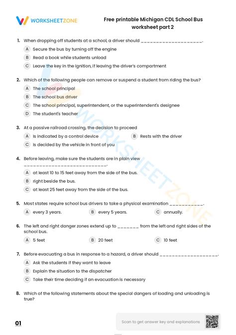 Free Printable Michigan Cdl School Bus Worksheet Part 2