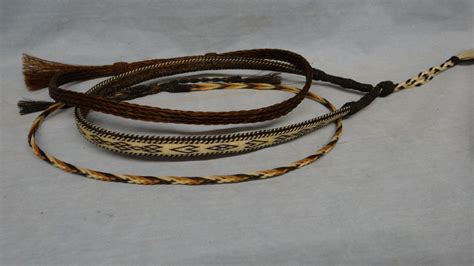 Deer Lodge hitched horse hair quirt, 34" & 3 braided horsehair hat bands