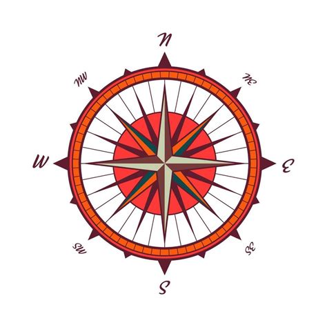 Vintage Marine Wind Rose Nautical Chart Colorful Navigational Compass With Cardinal Directions