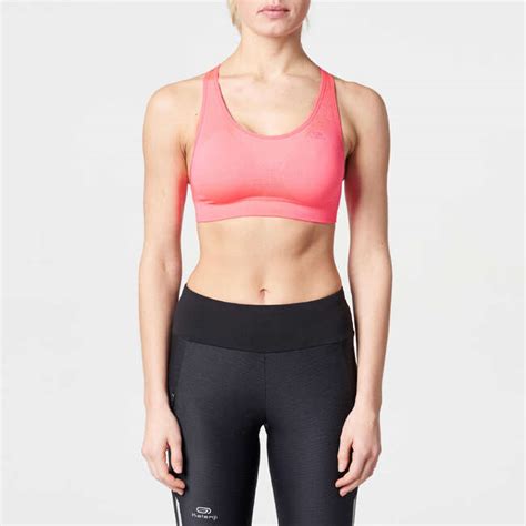 Kalenji Basic Running Bra Neon Coral Pink Decathlon