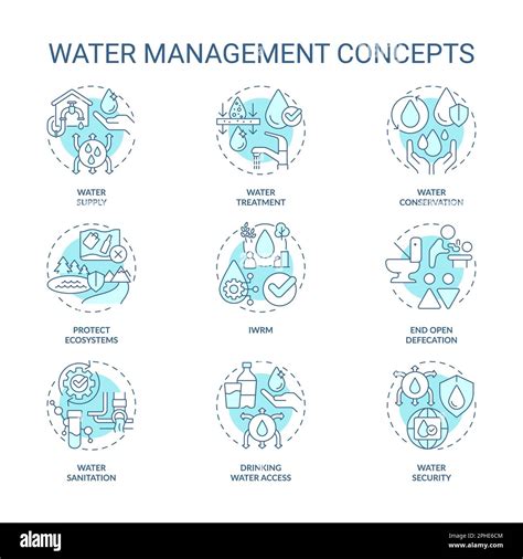 Water Management Turquoise Concept Icons Set Stock Vector Image Art