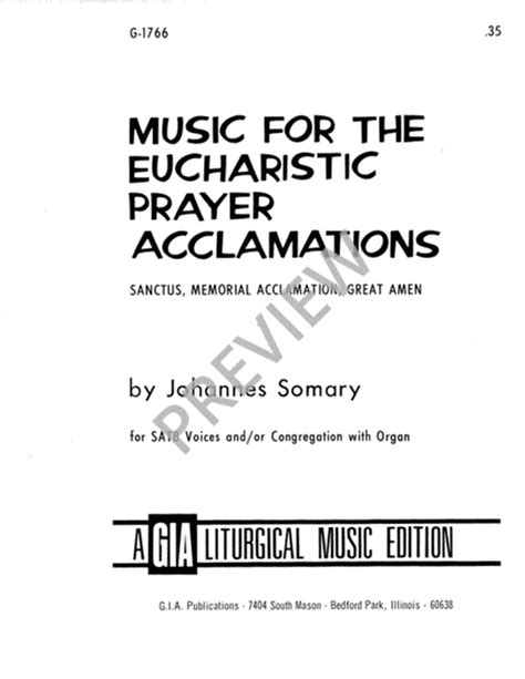 Music For The Eucharistic Prayer Acclamations By Johannes Somary 4 Part Sheet Music Sheet