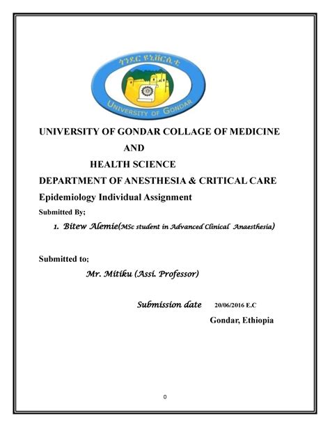 Assignment University Of Gondar Collage Of Medicine And Health