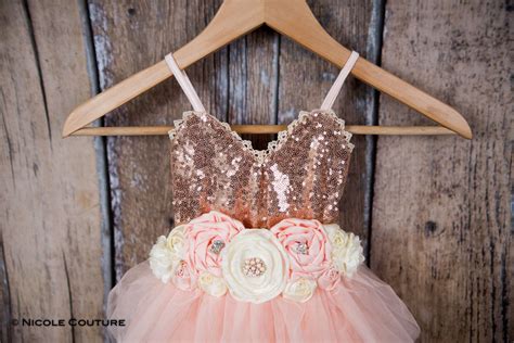 Rose Gold Sequin Flower Girl Dress Blush Pink Tulle Wedding Etsy