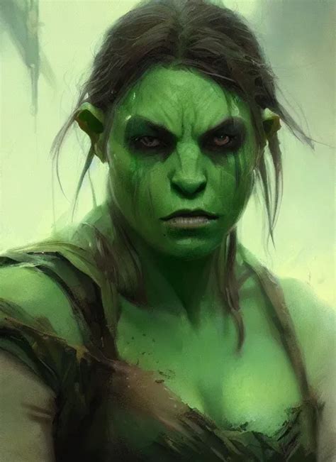 A Sad Green Orc Female Light Green Tone Beautiful Stable Diffusion