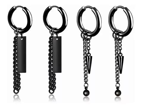 4pk Arete Hombre Piercing Arracada Cadenas Acero Inoxidable Meses Sin