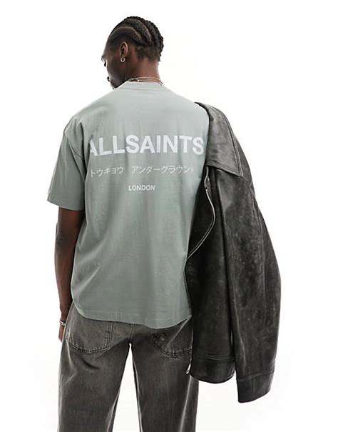 Allsaints Underground Oversized T Shirt In Metallic Grey Asos