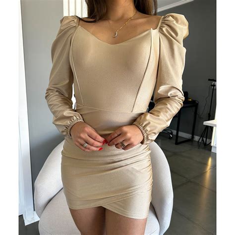 Vestido Curto Em Beach Gloss Nude Manga Princesa Inovar Forever