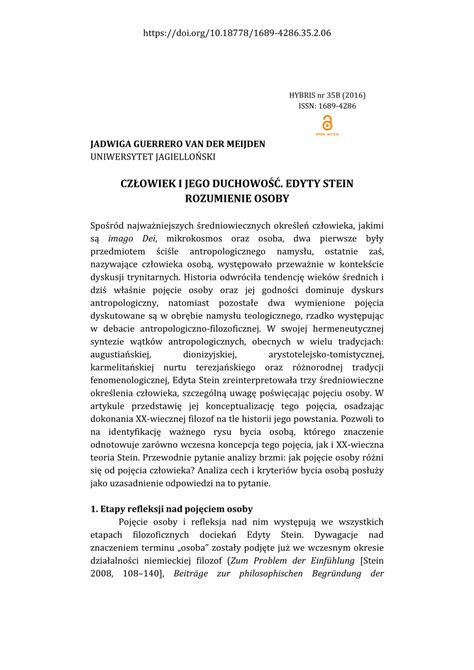 Pdf Cz Owiek I Jego Duchowo Edyty Stein Rozumienie Osoby