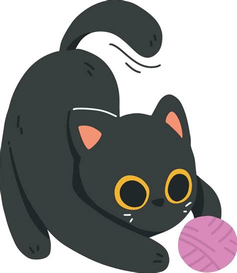 Cute Black Cat Playing With Ball Of Yarn Celebrating International Cat